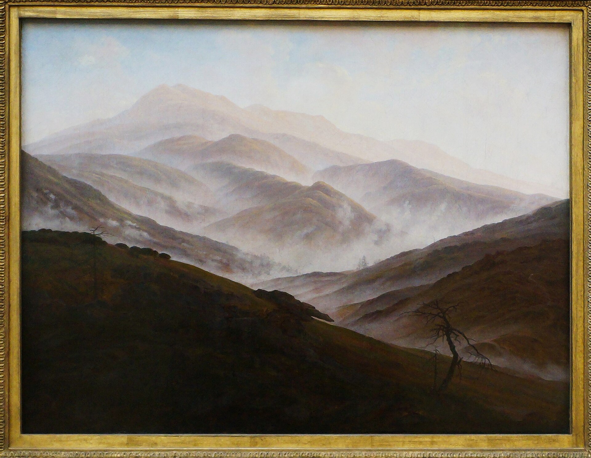 Caspar David Friedrich Paysage de Riesengebirge avec la brume montante